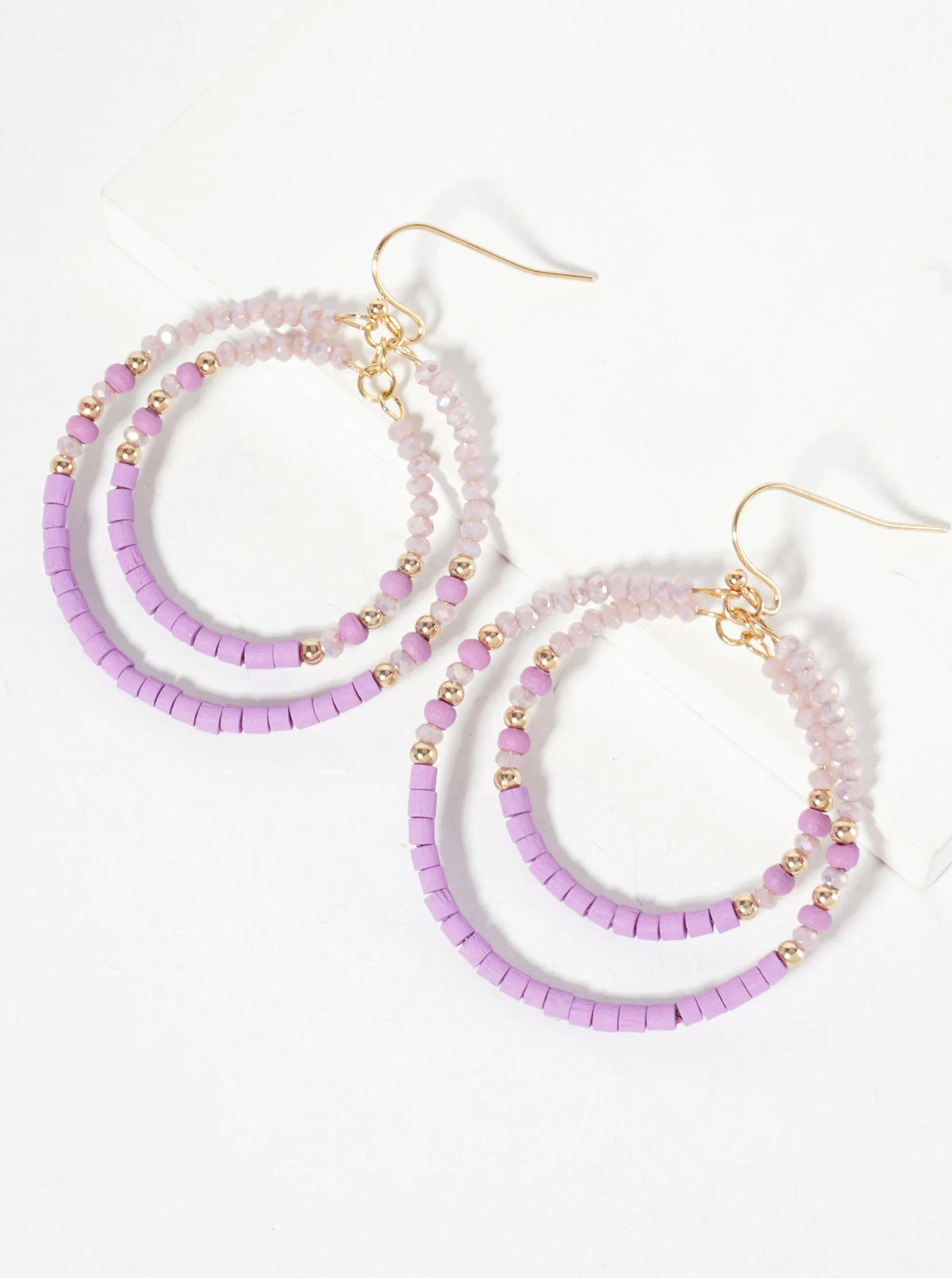 Multi-Beaded Double Circle Dangle Drop Earrings