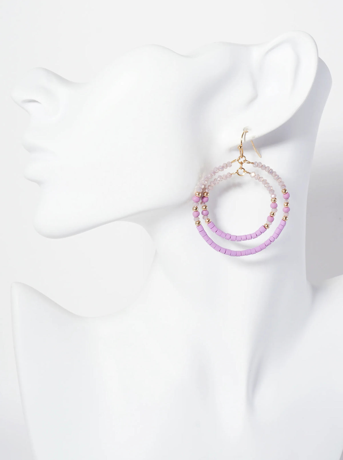 Multi-Beaded Double Circle Dangle Drop Earrings