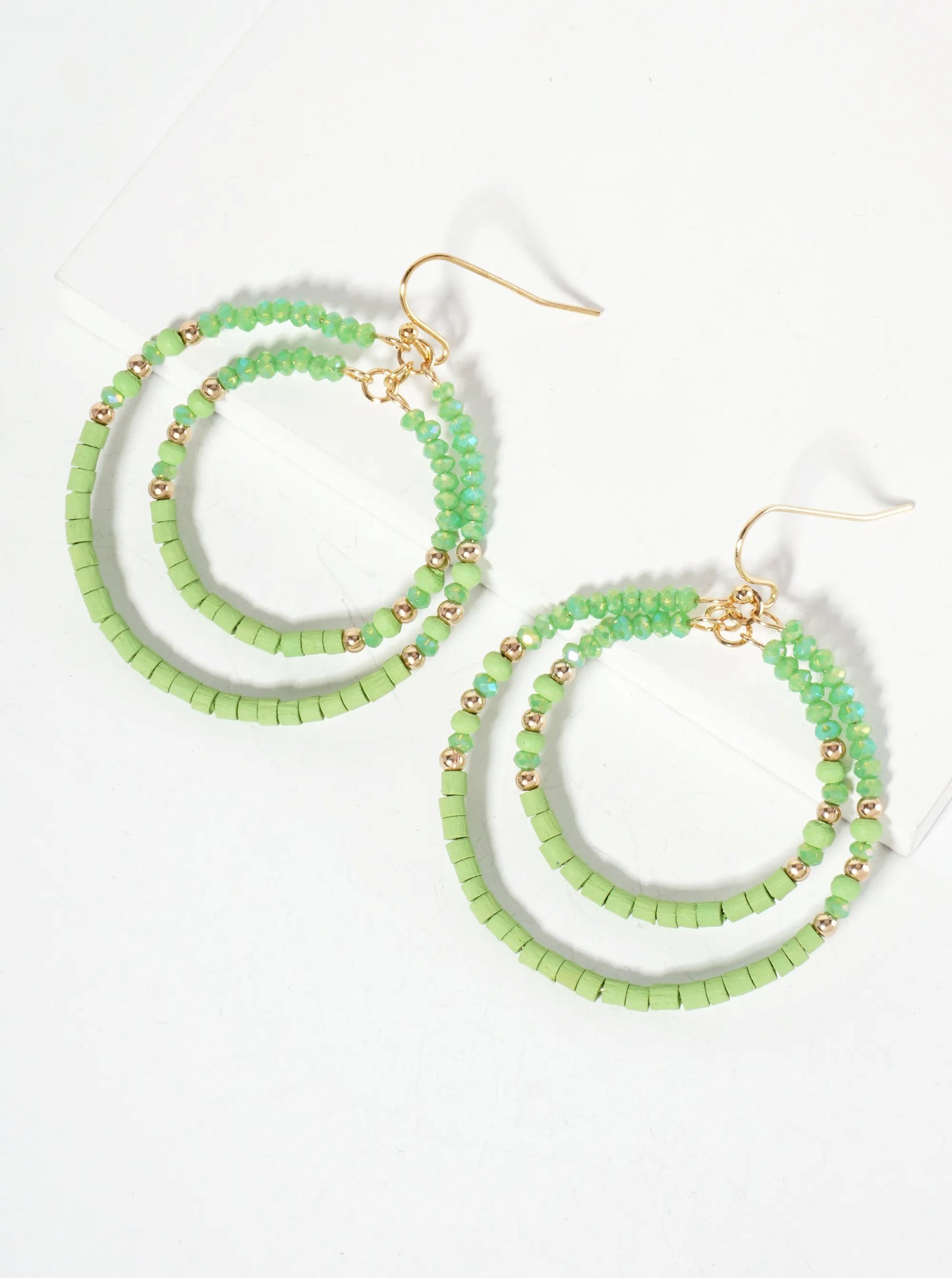 Multi-Beaded Double Circle Dangle Drop Earrings