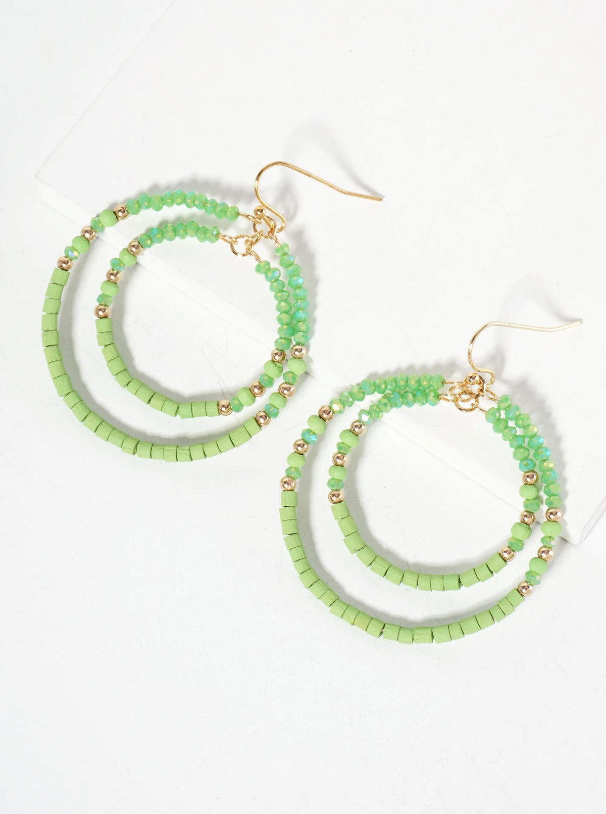 Multi-Beaded Double Circle Dangle Drop Earrings