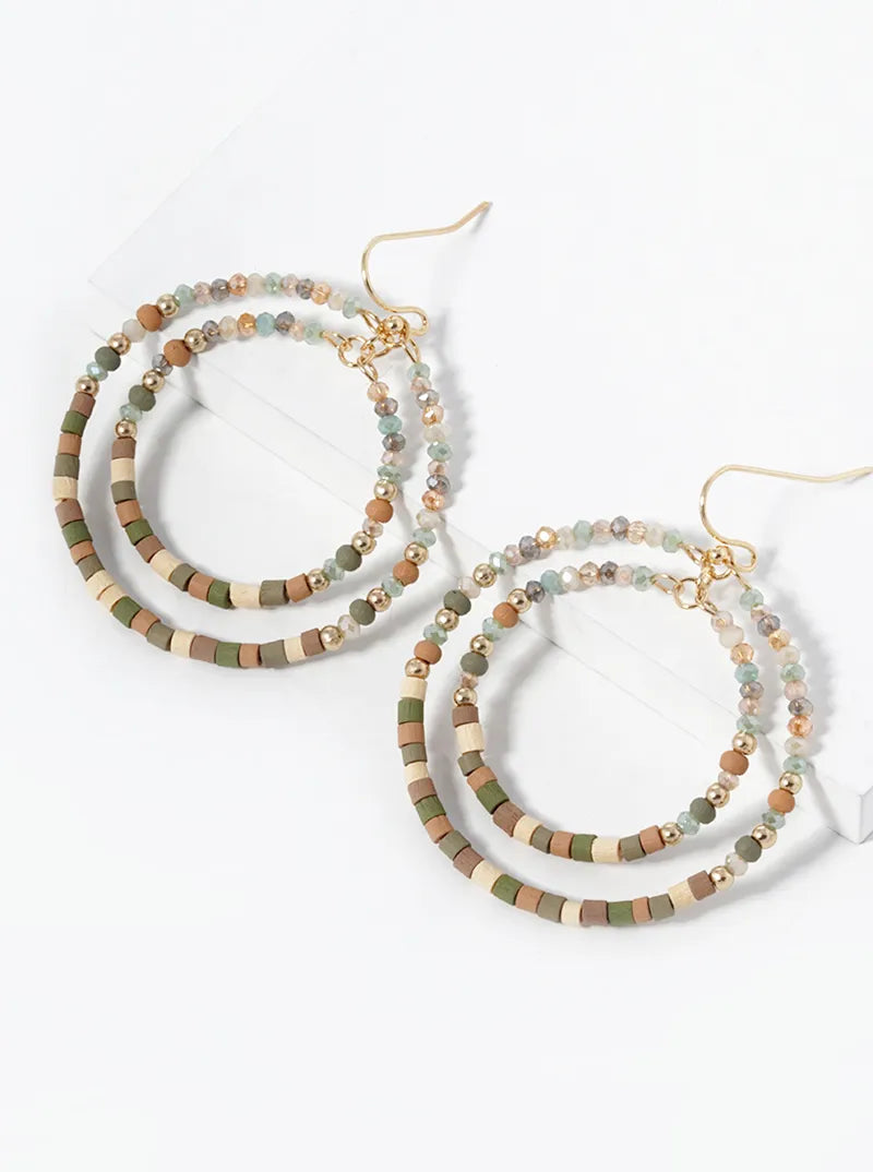 Multi-Beaded Double Circle Dangle Drop Earrings