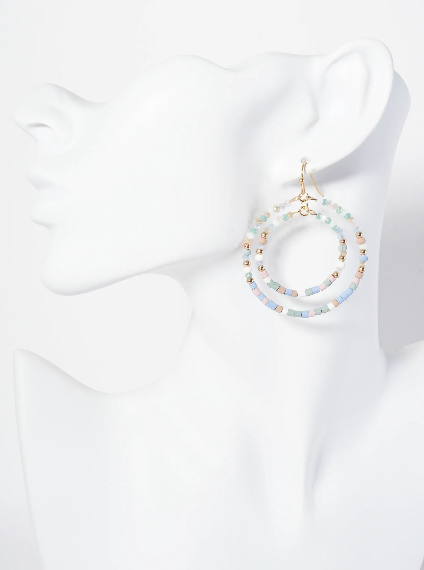 Multi-Beaded Double Circle Dangle Drop Earrings