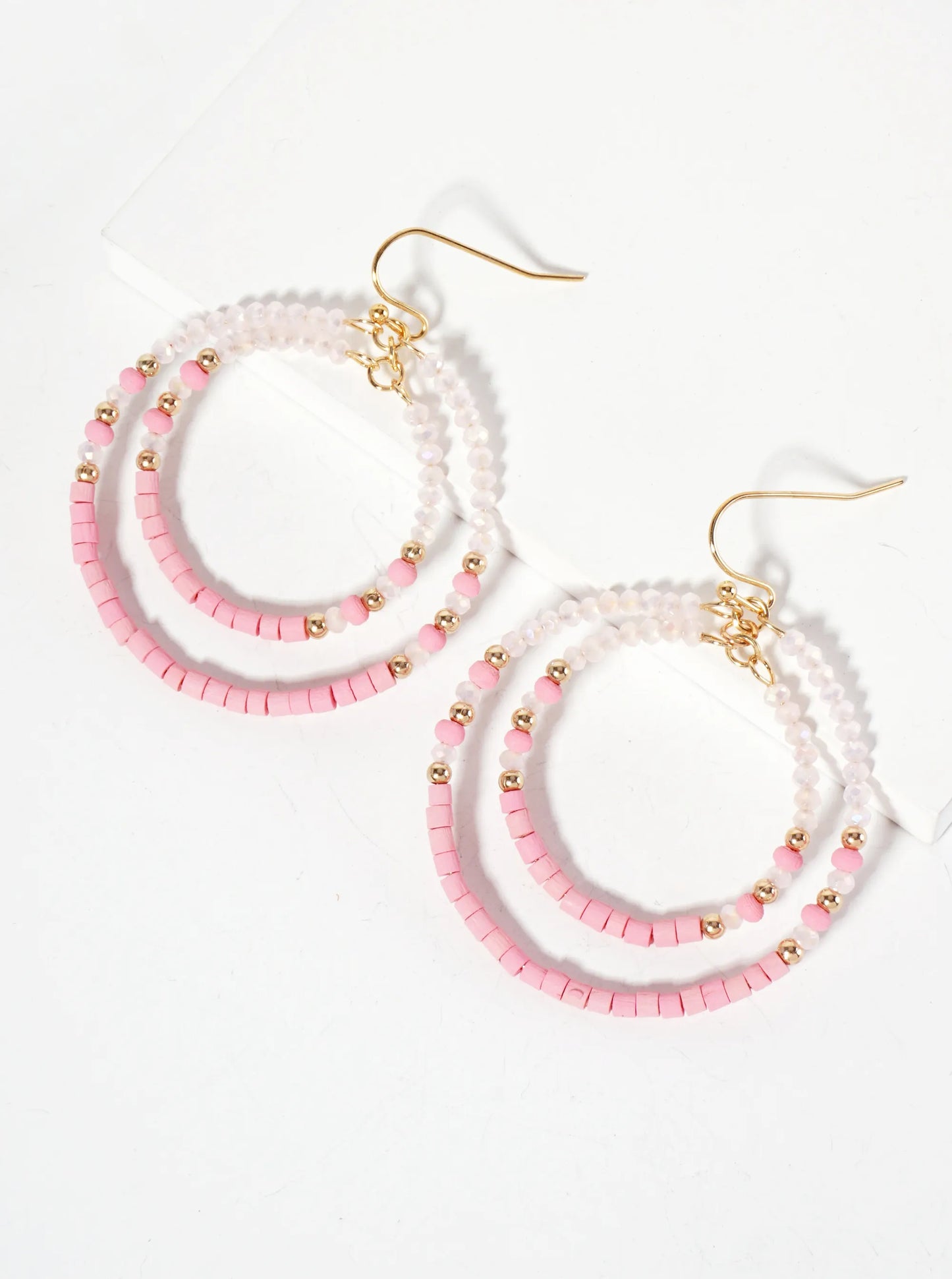 Multi-Beaded Double Circle Dangle Drop Earrings