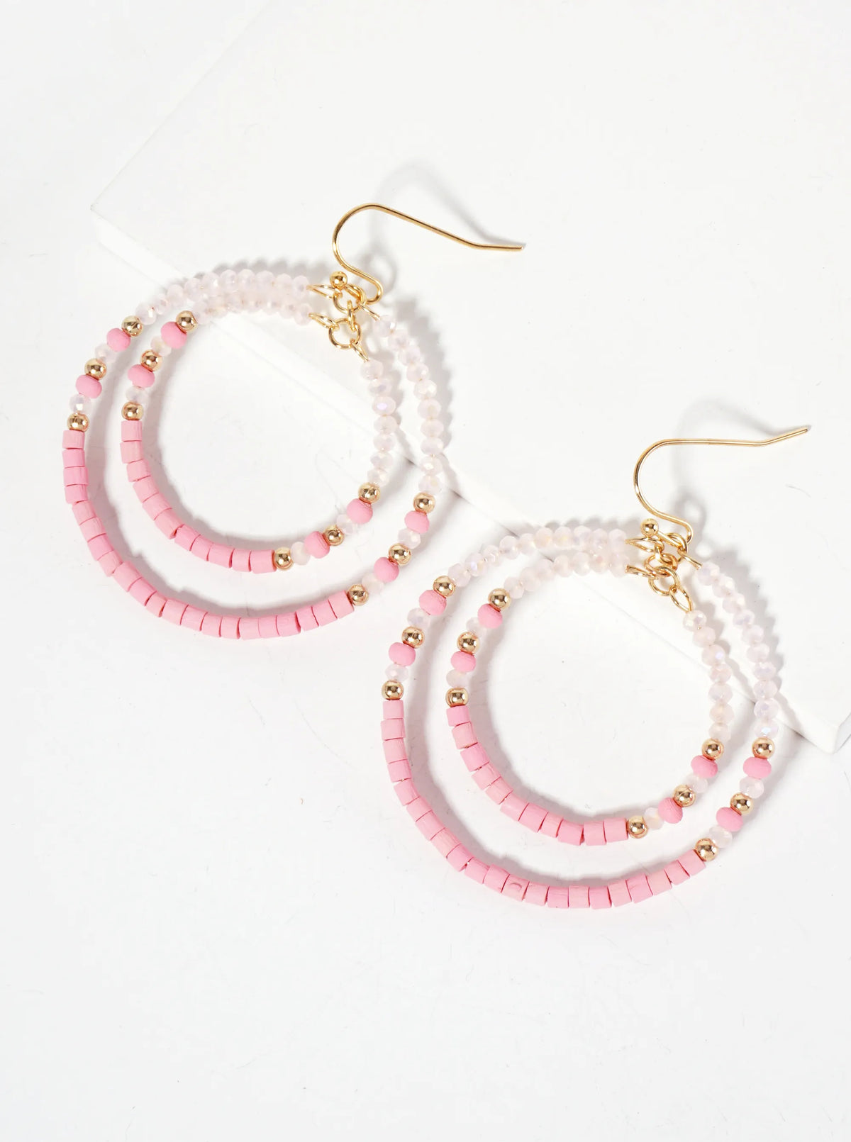 Multi-Beaded Double Circle Dangle Drop Earrings