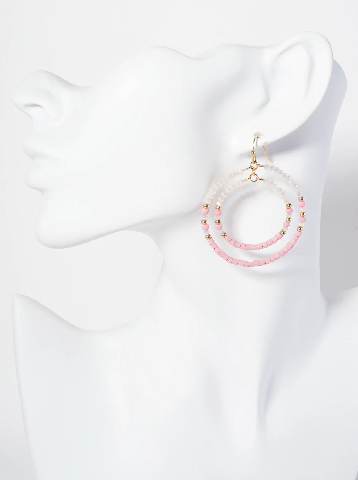 Multi-Beaded Double Circle Dangle Drop Earrings