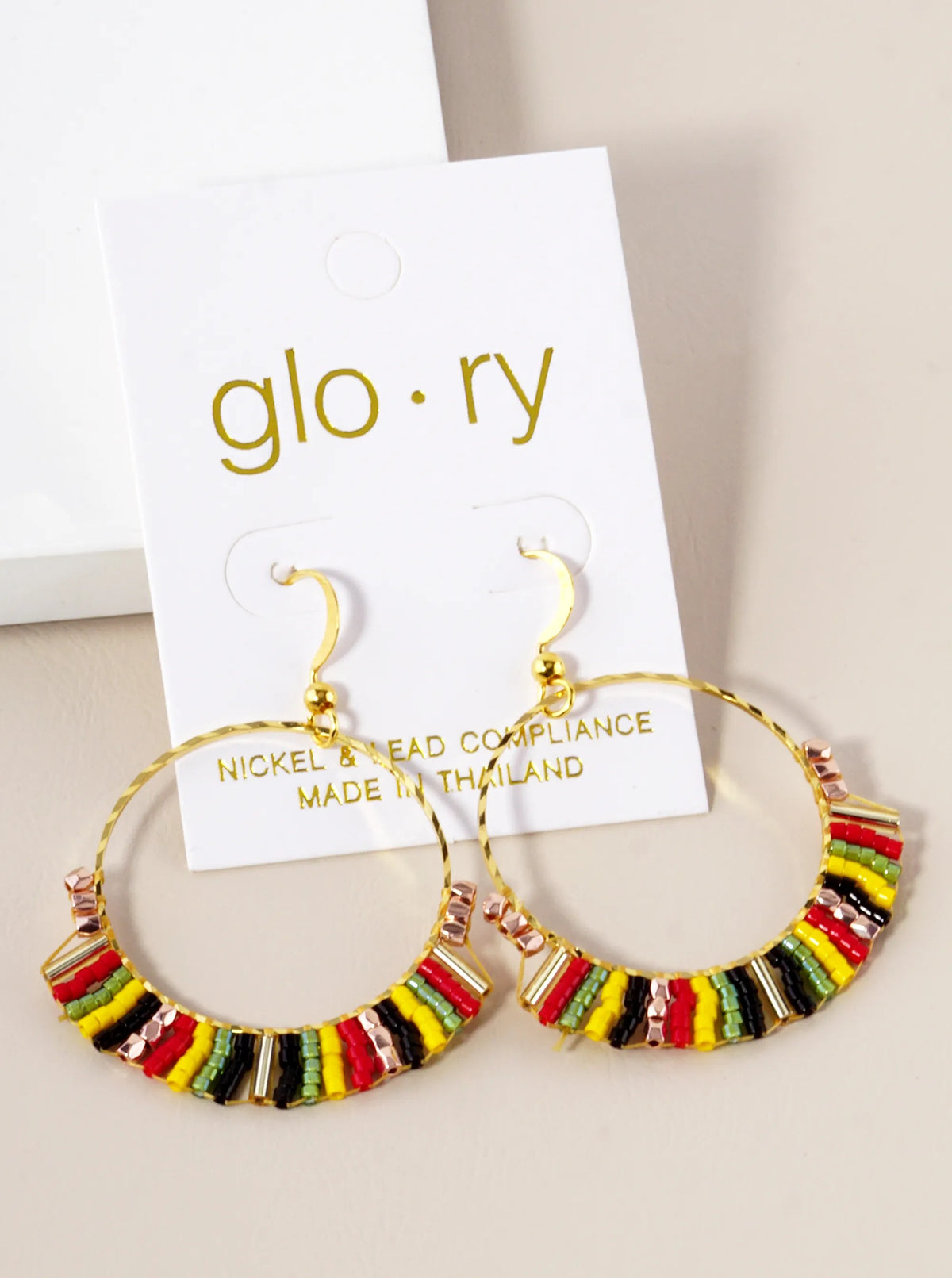 Multi Beaded Textured Brass Circle Handmade Dangle Drop Earrings - Jamaica Mix