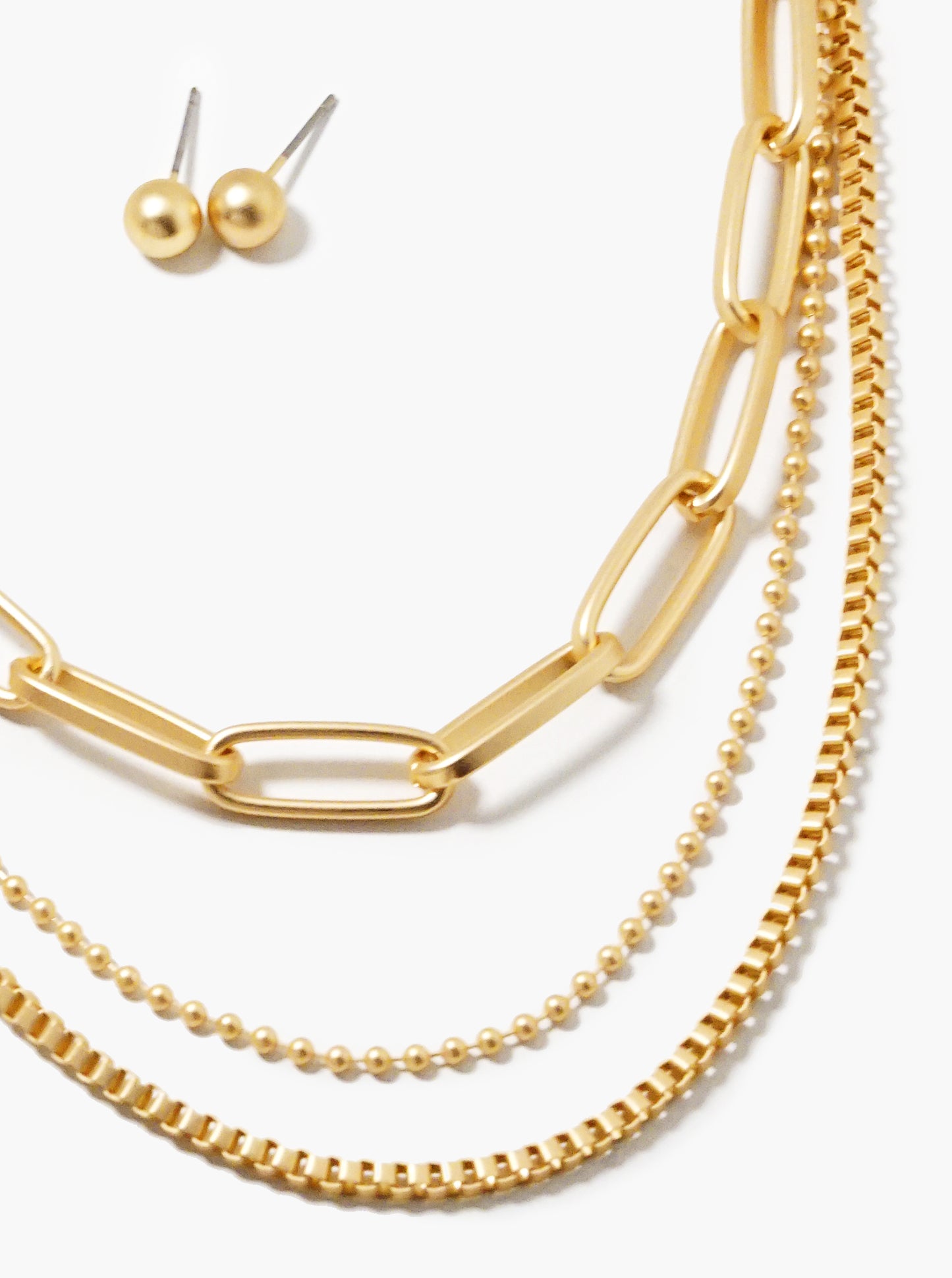 Multi Chain Layered Necklace Set With Earrings