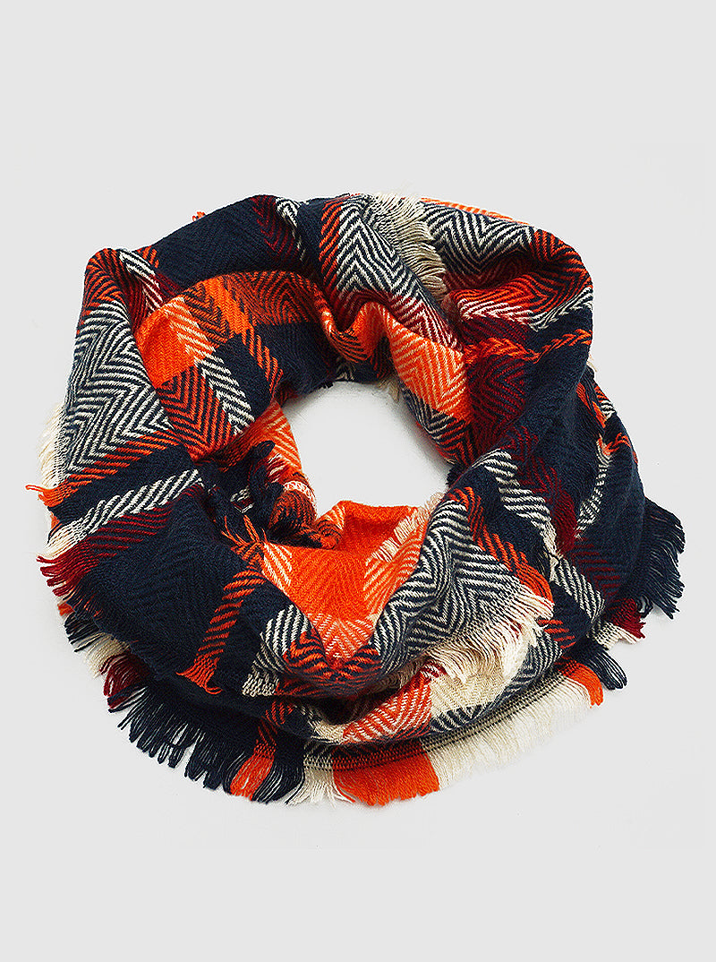 Multi Color Checkered Plaid Double Loop Infinity Scarf