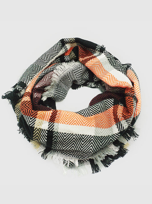 Multi Color Checkered Plaid Double Loop Infinity Scarf