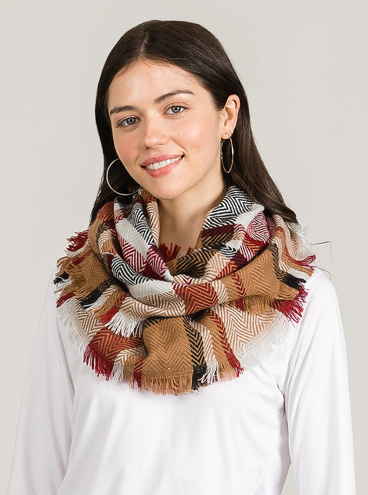 Multi Color Checkered Plaid Double Loop Infinity Scarf