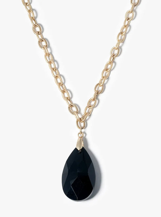 Multi Faceted Crystal Teardrop Pendant 18 Inch Necklace