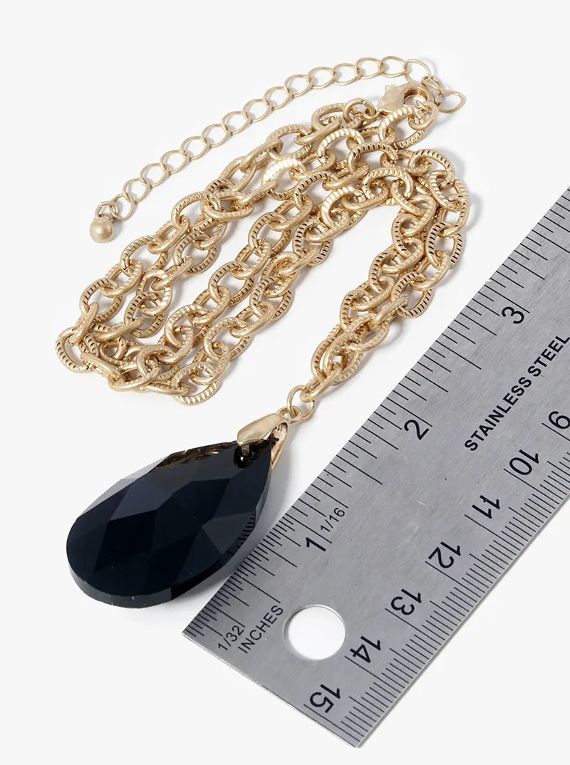 Multi Faceted Crystal Teardrop Pendant 18 Inch Necklace