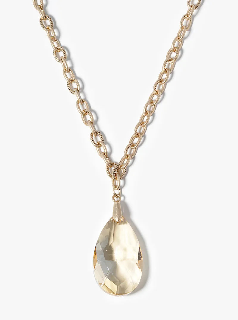 Multi Faceted Crystal Teardrop Pendant 18 Inch Necklace