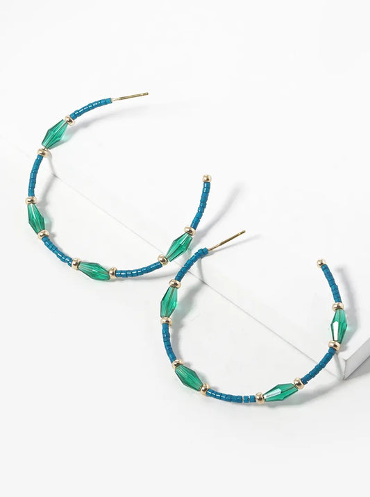 Multi Glass Beaded Lightweight 40mm Open Hoop Earrings