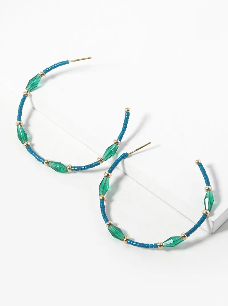 Multi Glass Beaded Lightweight 40mm Open Hoop Earrings