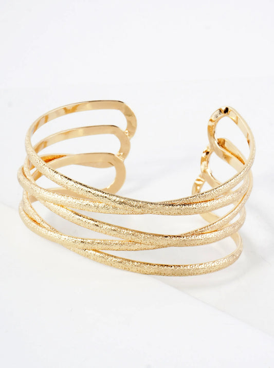 Multi-Layer Sand-Texture Metal Open Cuff Bracelet