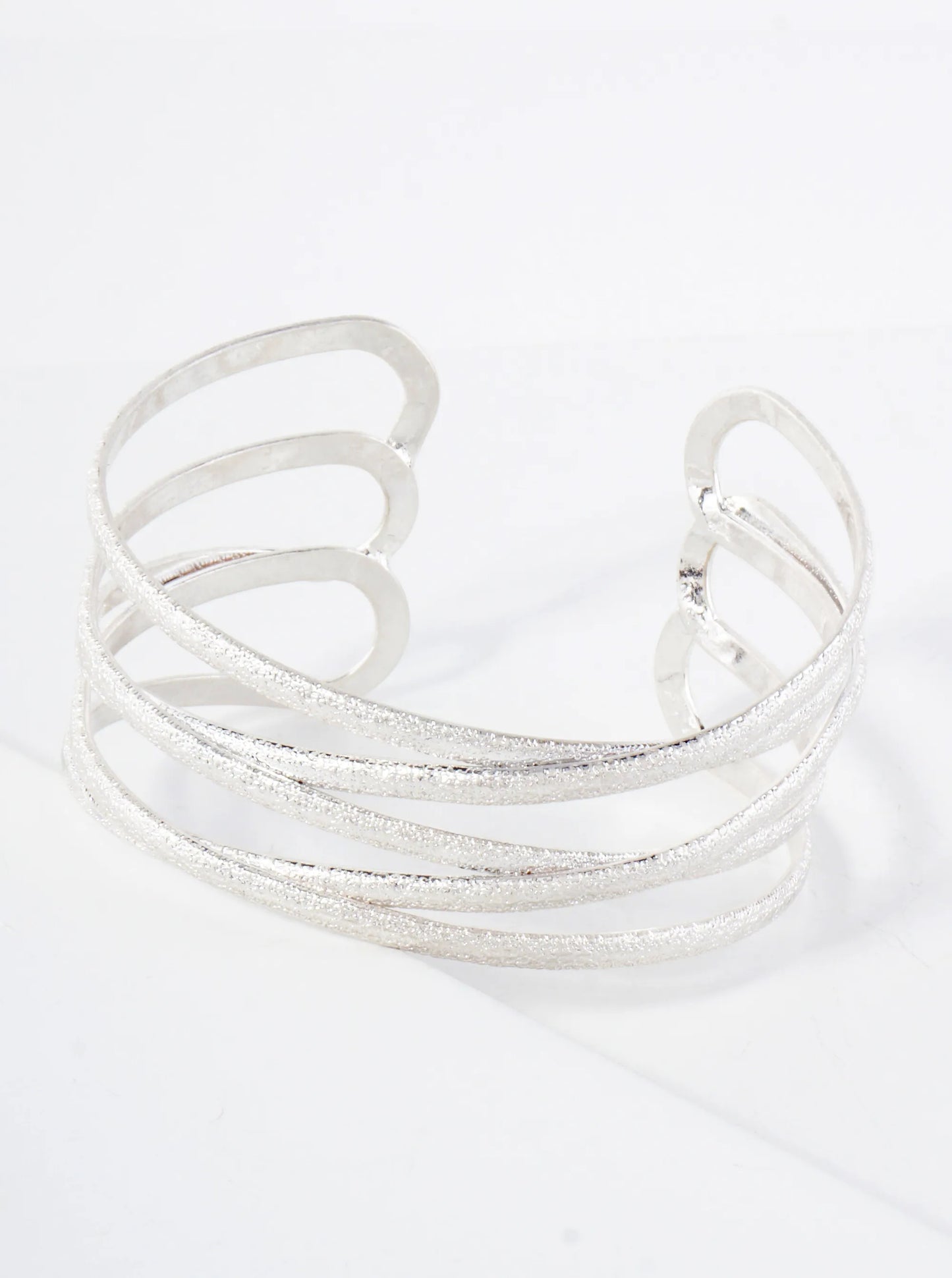 Multi-Layer Sand-Texture Metal Open Cuff Bracelet