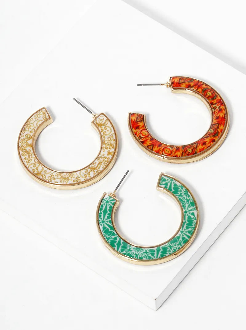Multi Pattern 35mm Resin Hoop Earrings