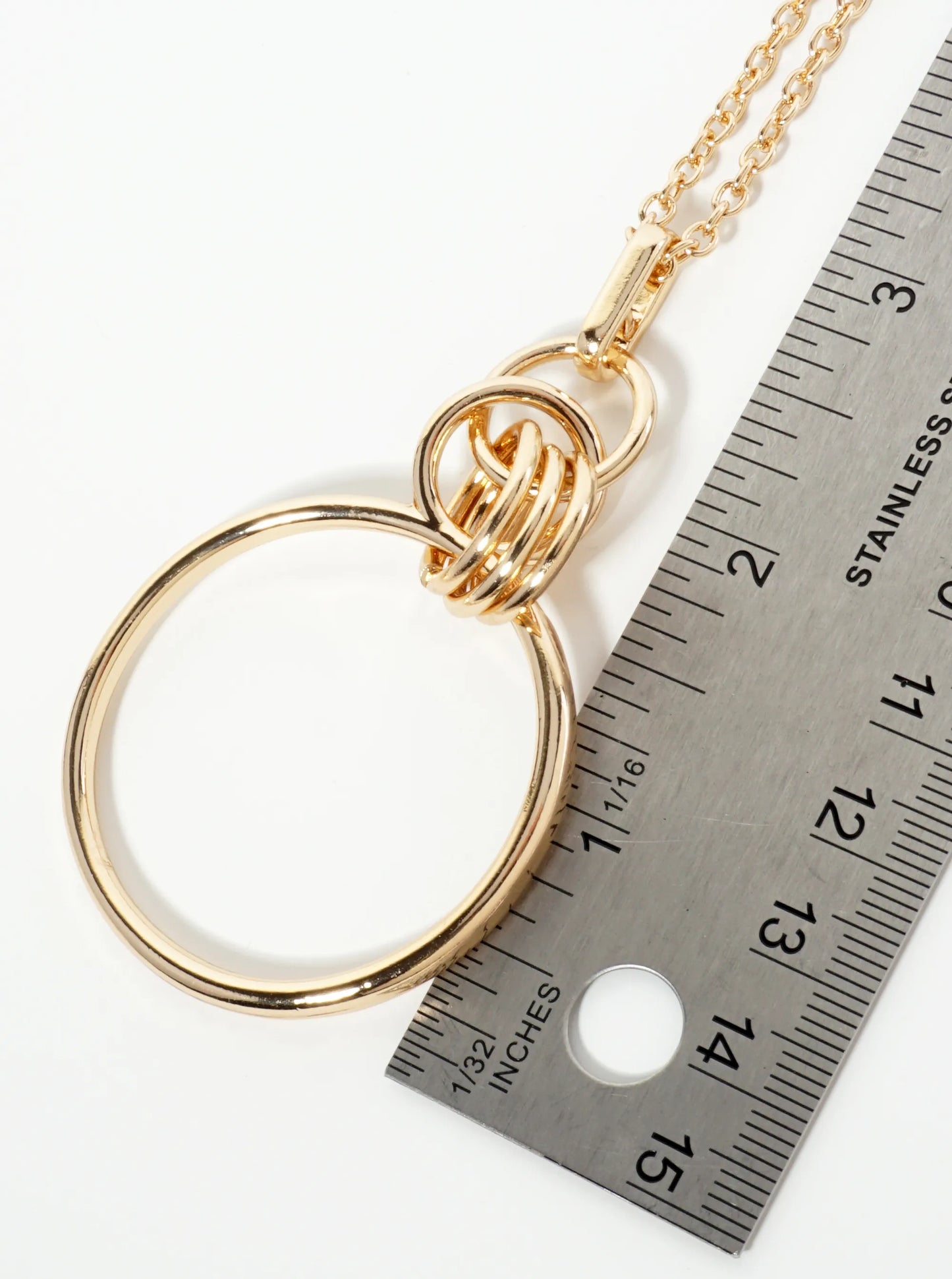 Multi Ring Pendant 32 Inch Long Necklace