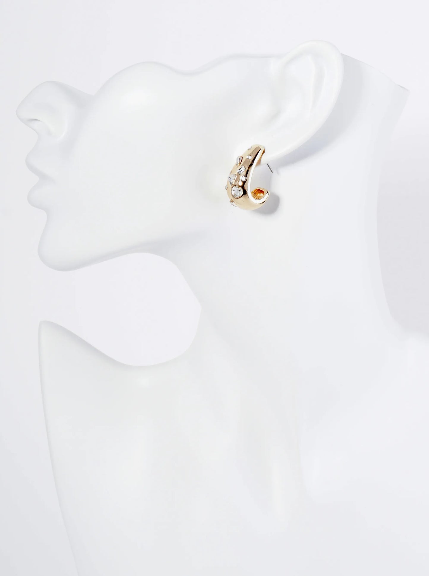 Multi Shape Crystal Stone Embedded 25mm Teardrop Hoop Earrings