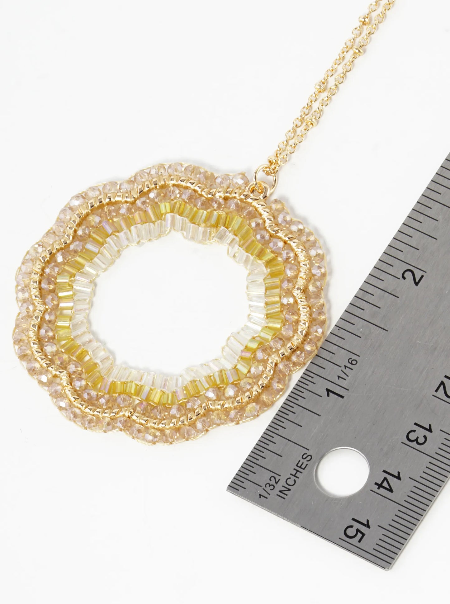 Multi Shaped Glass Beaded Flower Pendant 32 Inch Long Necklace
