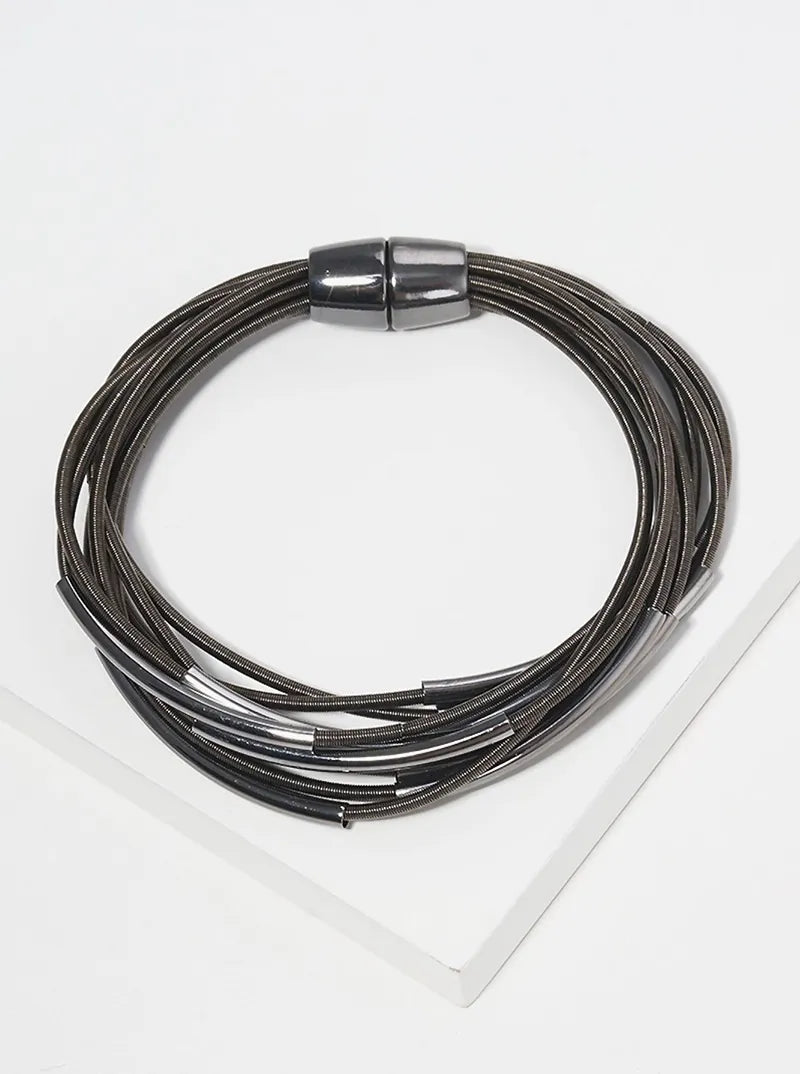 Multi-Strand Spring Wire Stretch Bracelet With Magnetic Clasp