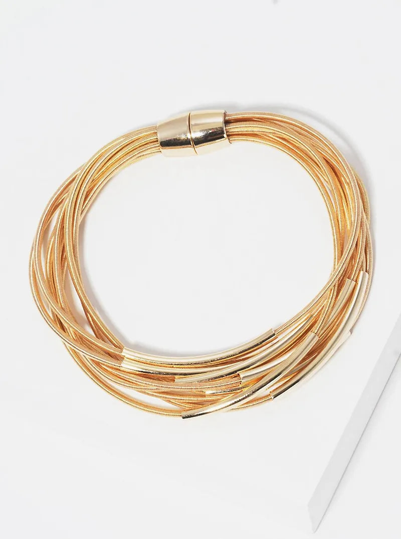 Multi-Strand Spring Wire Stretch Bracelet With Magnetic Clasp