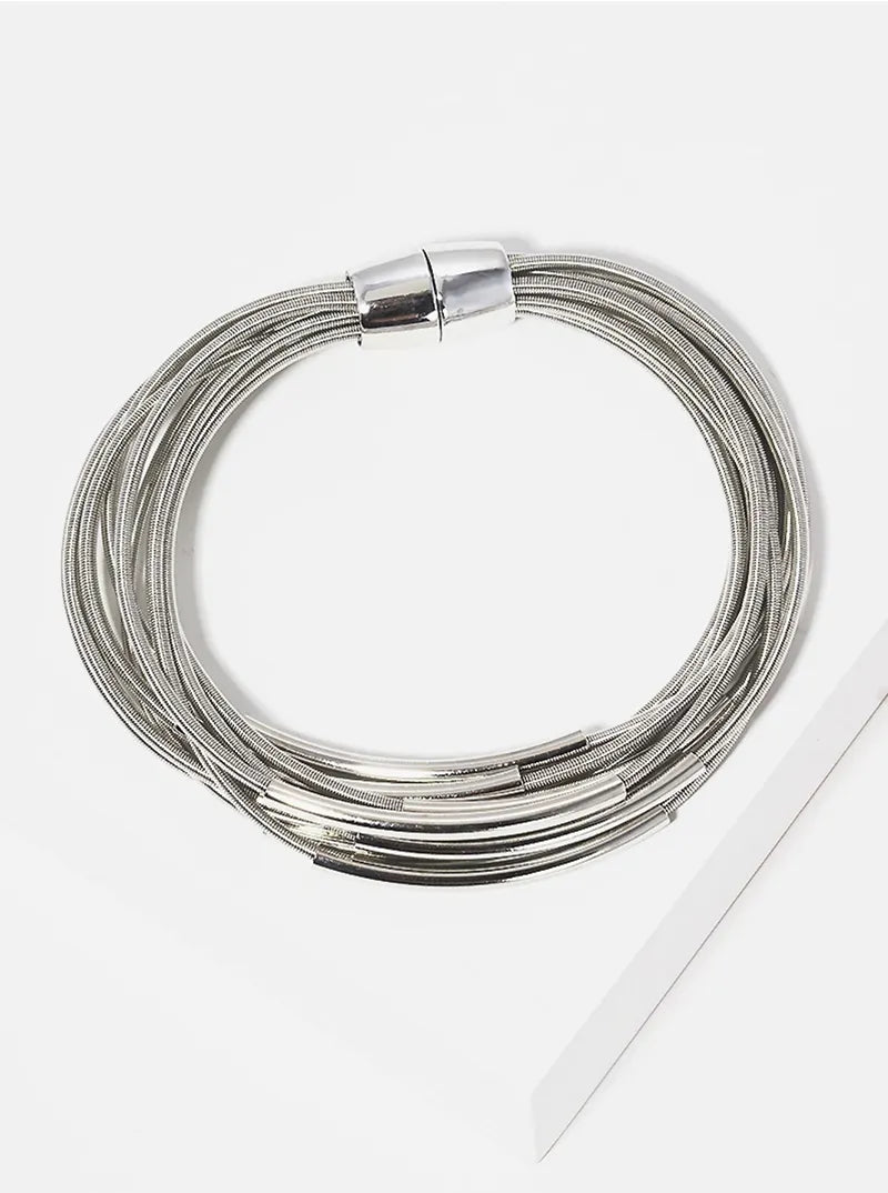 Multi-Strand Spring Wire Stretch Bracelet With Magnetic Clasp