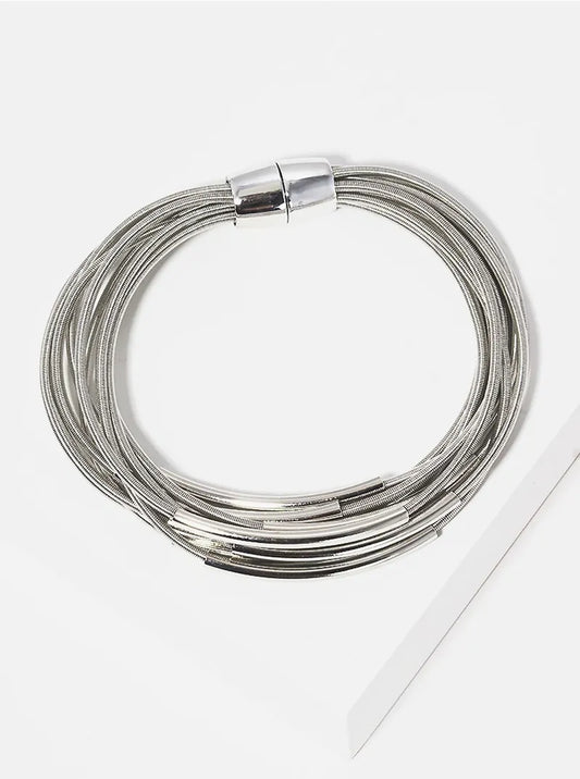 Multi-Strand Spring Wire Stretch Bracelet With Magnetic Clasp