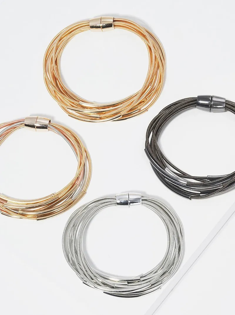 Multi-Strand Spring Wire Stretch Bracelet With Magnetic Clasp