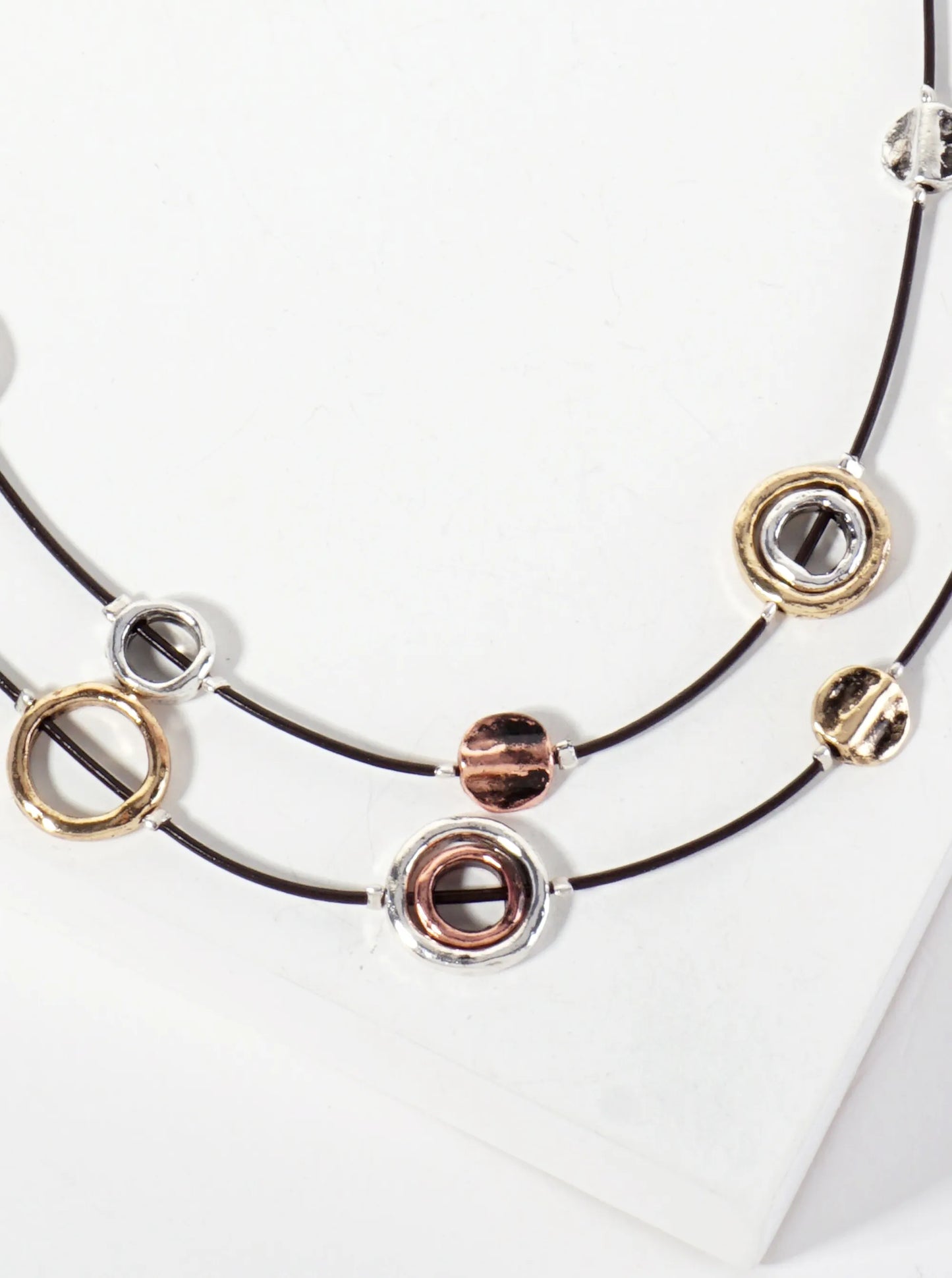 Multi-Tone Circle Hanging Artistic Layered Necklace Set-with-Earrings