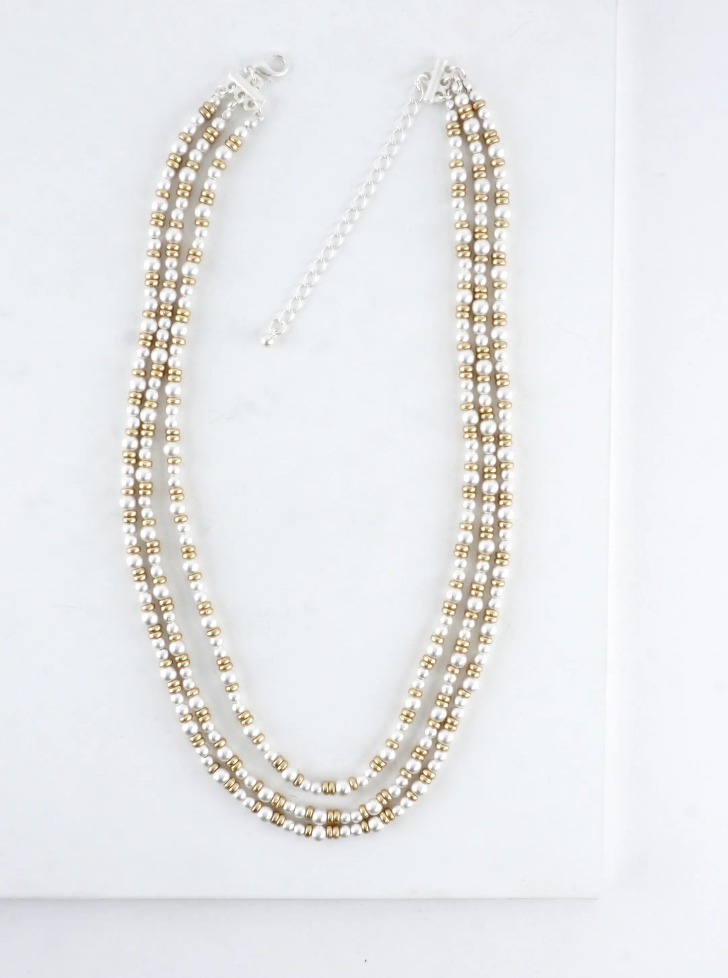 Multi Tone Metallic Beaded Layered Necklace