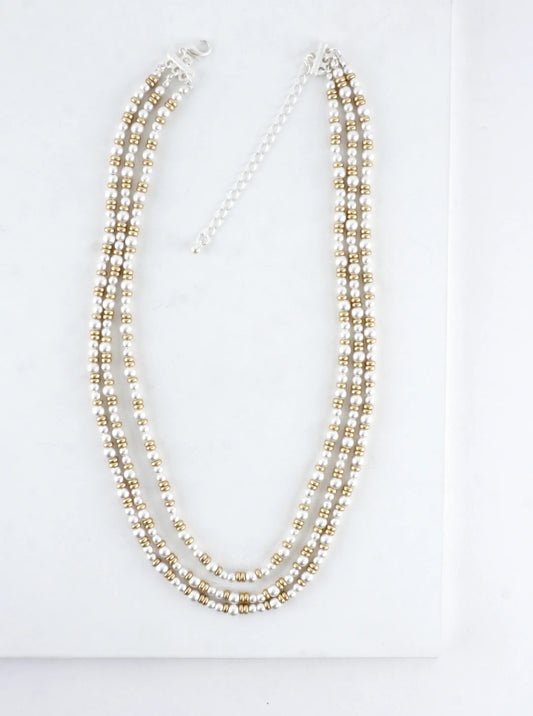 Multi Tone Metallic Beaded Layered Necklace