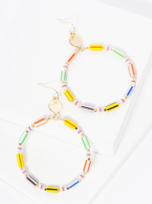 Multi Beaded Circle Dangle Drop Earrings