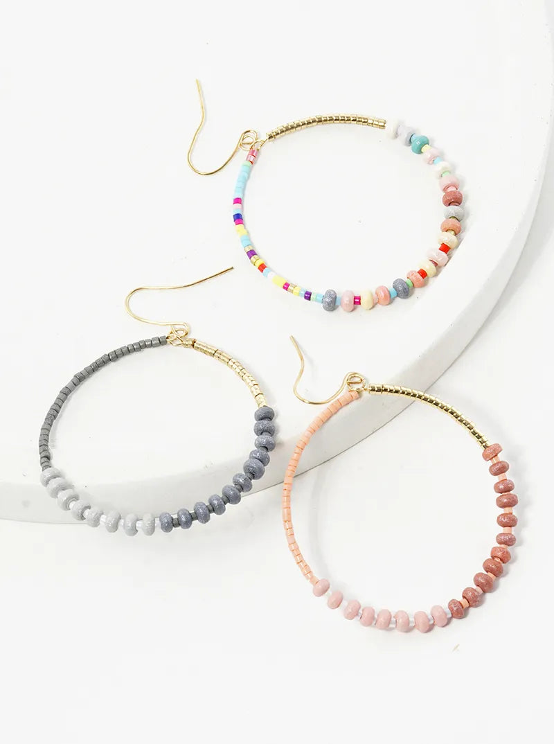 Multi Beaded Circle Dangle Drop Earrings