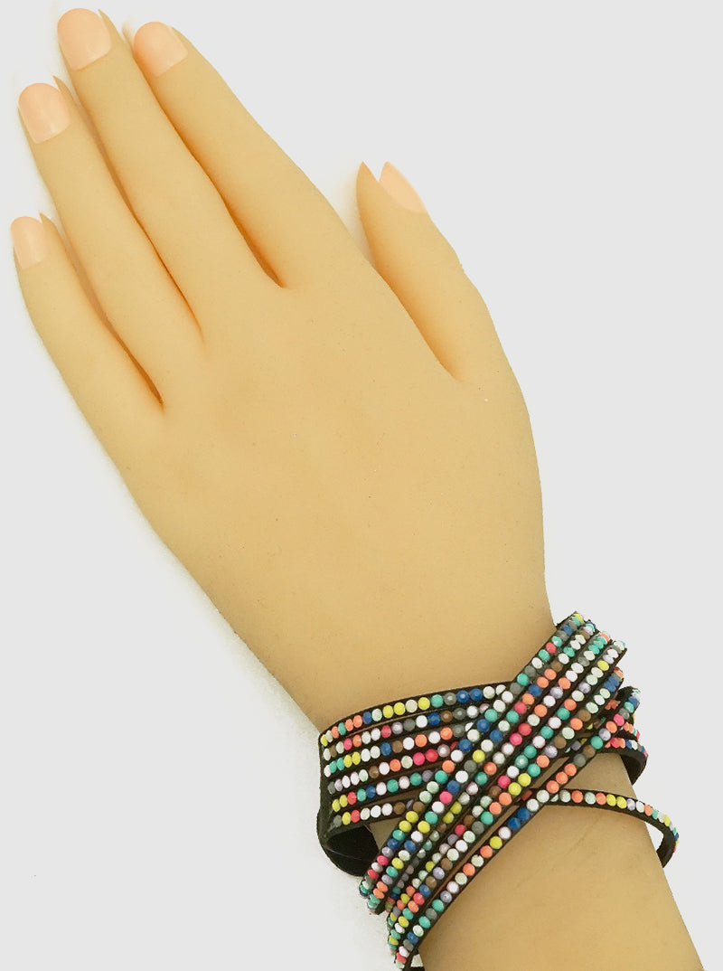 Multi Strand Colorful Crystal Studded Wrap Around Bracelet