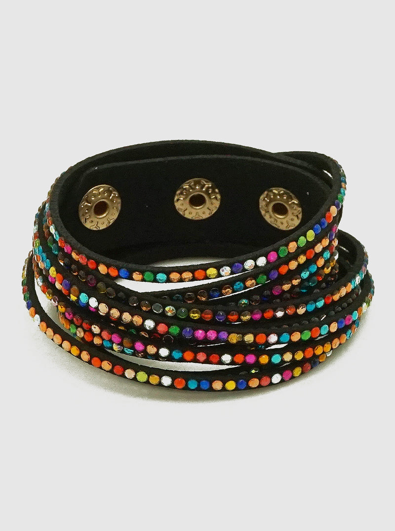 Multi Strand Colorful Crystal Studded Wrap Around Bracelet