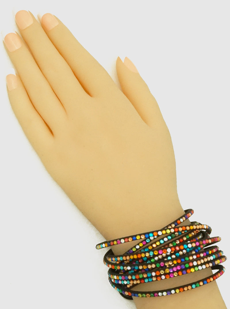 Multi Strand Colorful Crystal Studded Wrap Around Bracelet