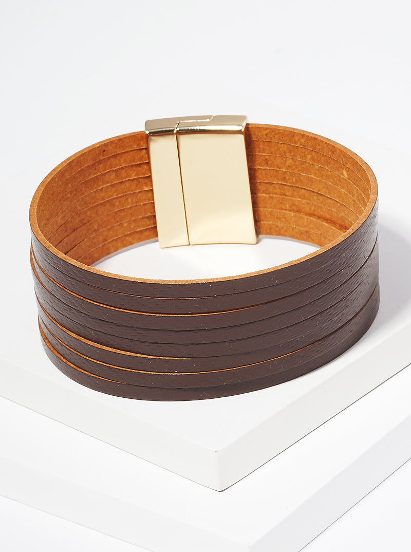 Multi Strand Magnetic Closure Leatherette Bracelet