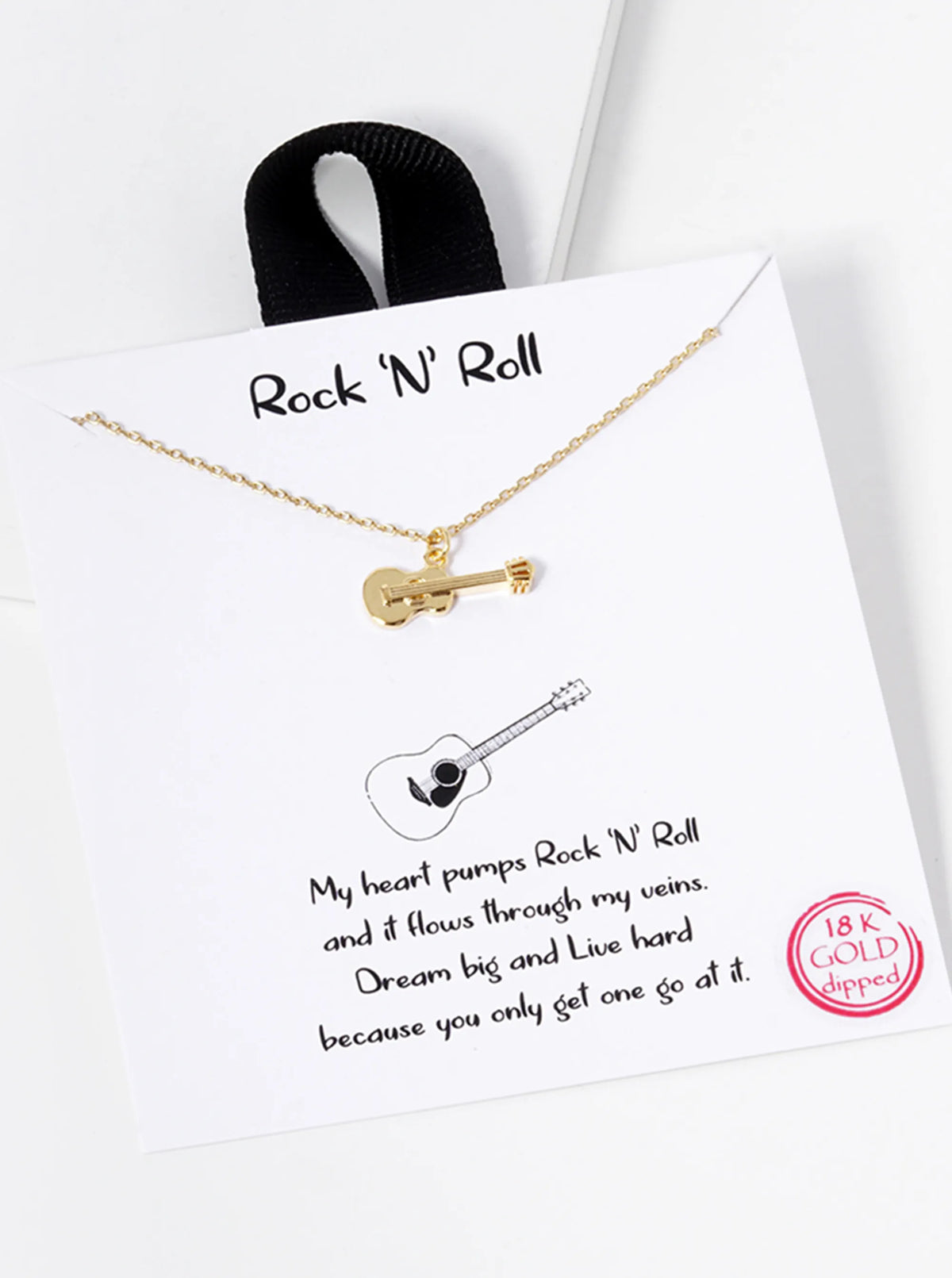 Music-Inspired 18K-Gold-Dipped Brass Guitar Pendant Necklace
