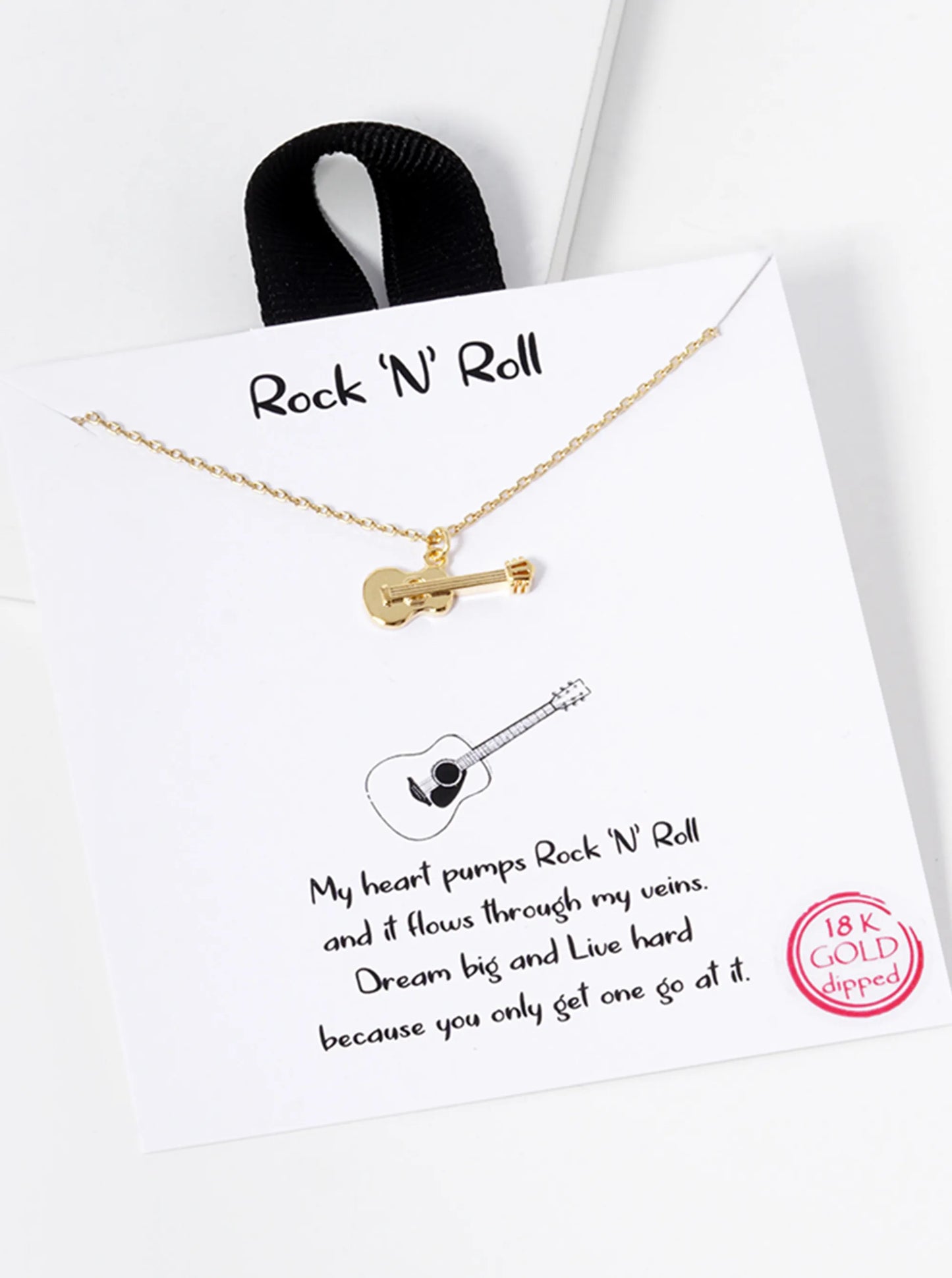 Music-Inspired 18K-Gold-Dipped Brass Guitar Pendant Necklace