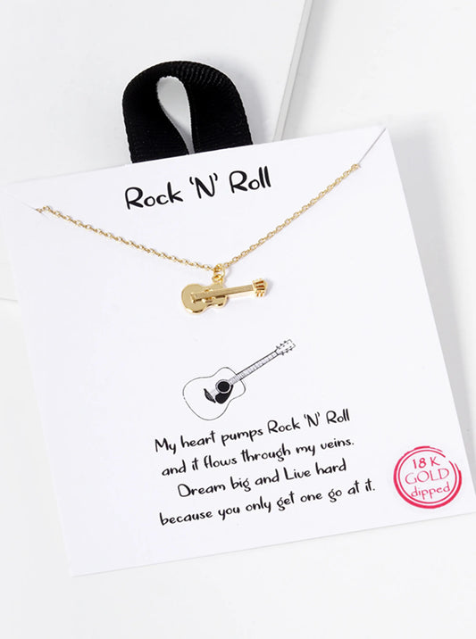 Music-Inspired 18K-Gold-Dipped Brass Guitar Pendant Necklace