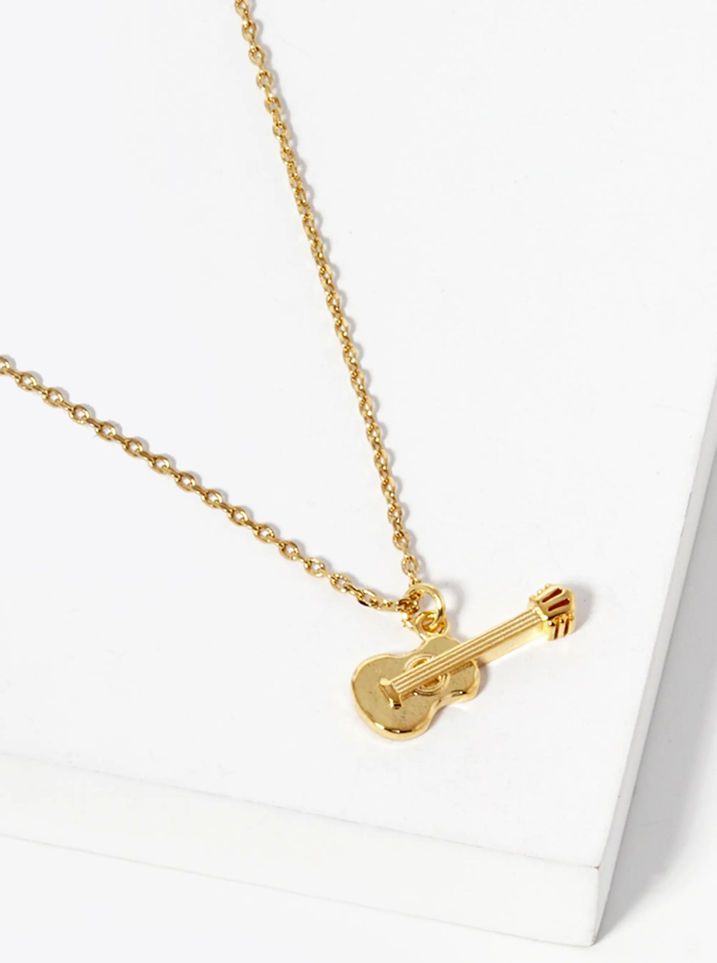 Music-Inspired 18K-Gold-Dipped Brass Guitar Pendant Necklace