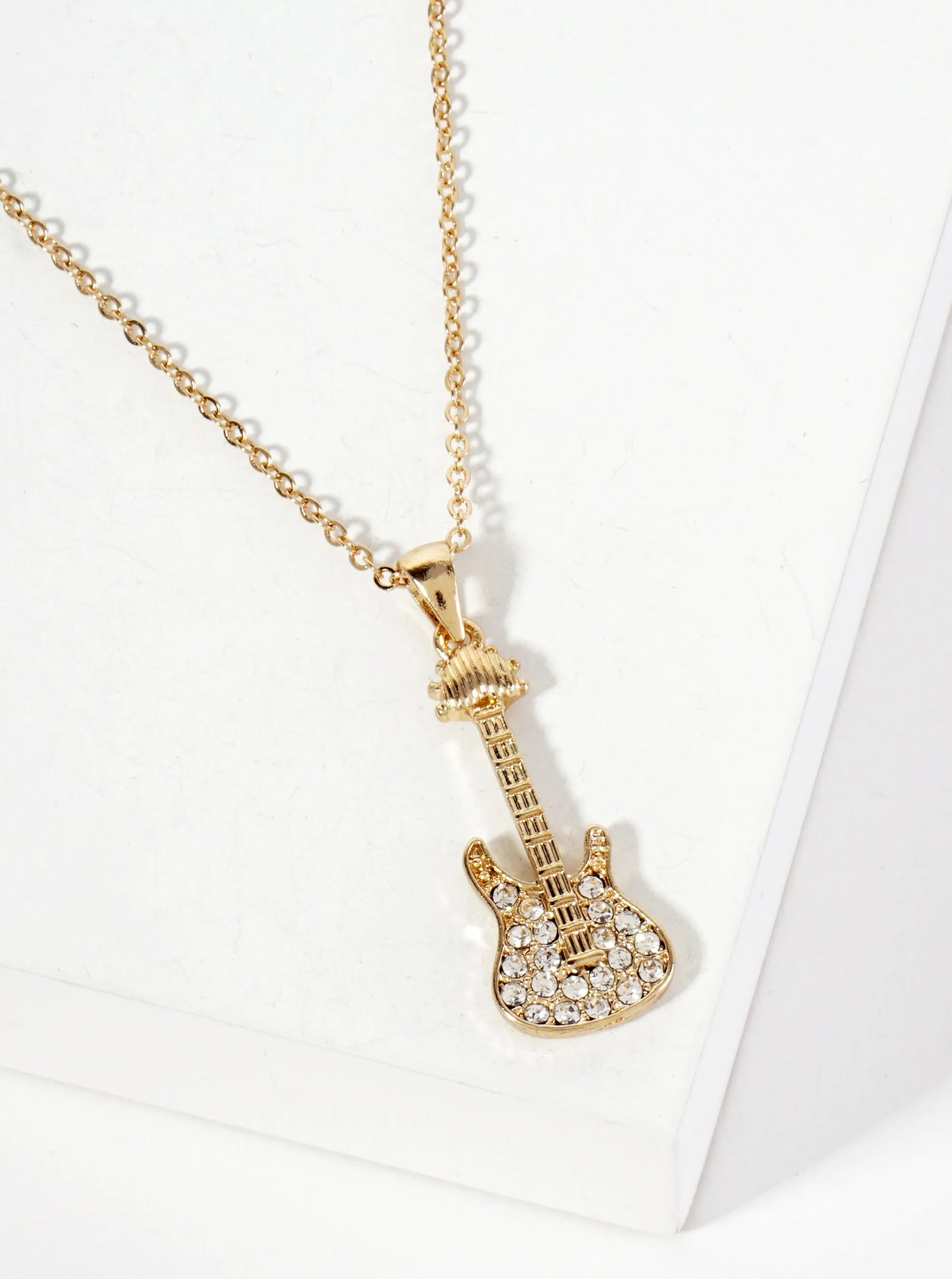 Music-Inspired Crystal-Pave Guitar Pendant Necklace