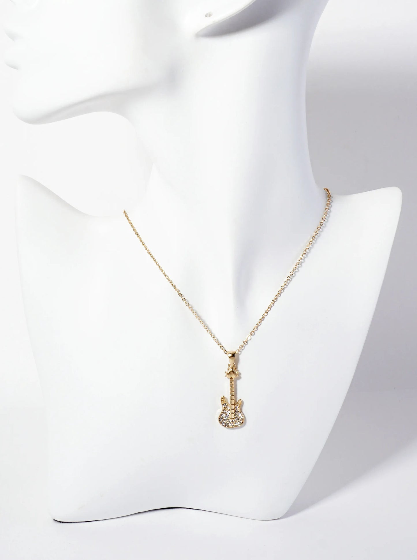 Music-Inspired Crystal-Pave Guitar Pendant Necklace