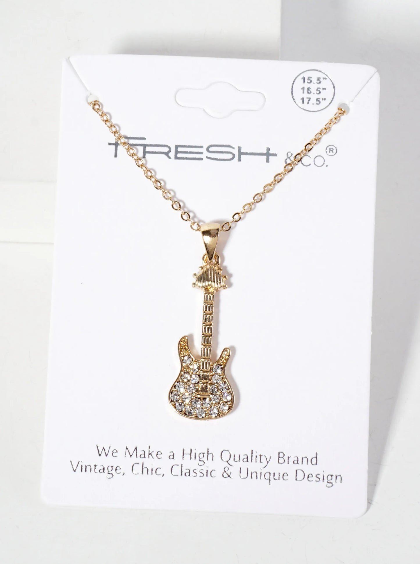 Music-Inspired Crystal-Pave Guitar Pendant Necklace