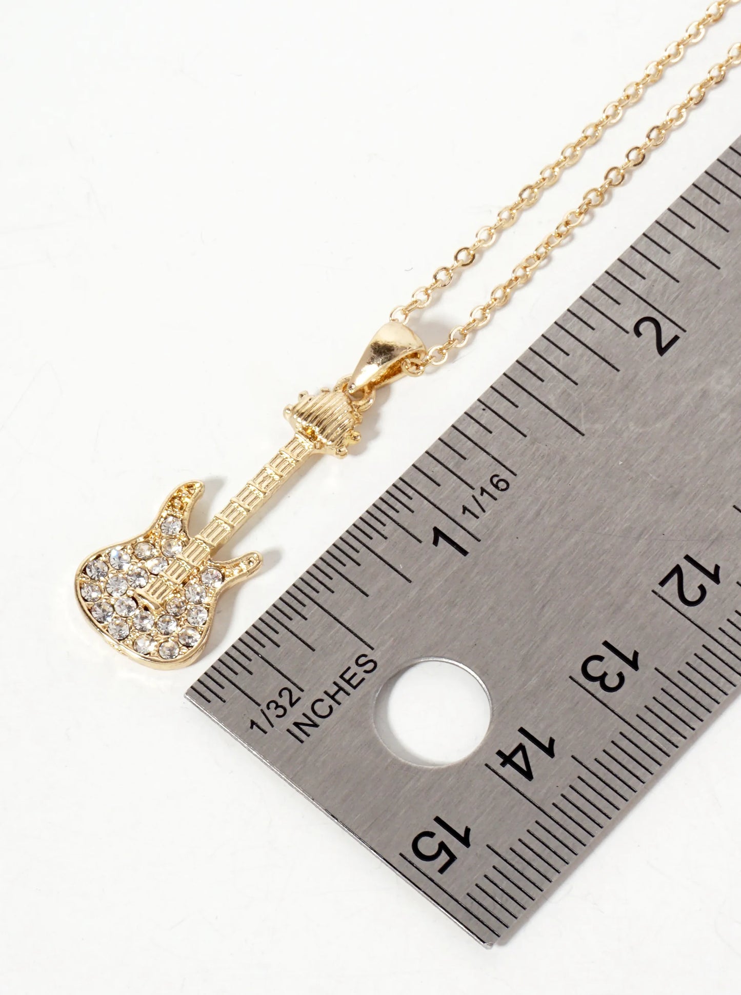 Music-Inspired Crystal-Pave Guitar Pendant Necklace
