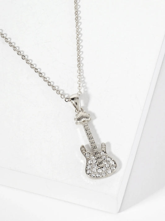Music-Inspired Crystal-Pave Guitar Pendant Necklace