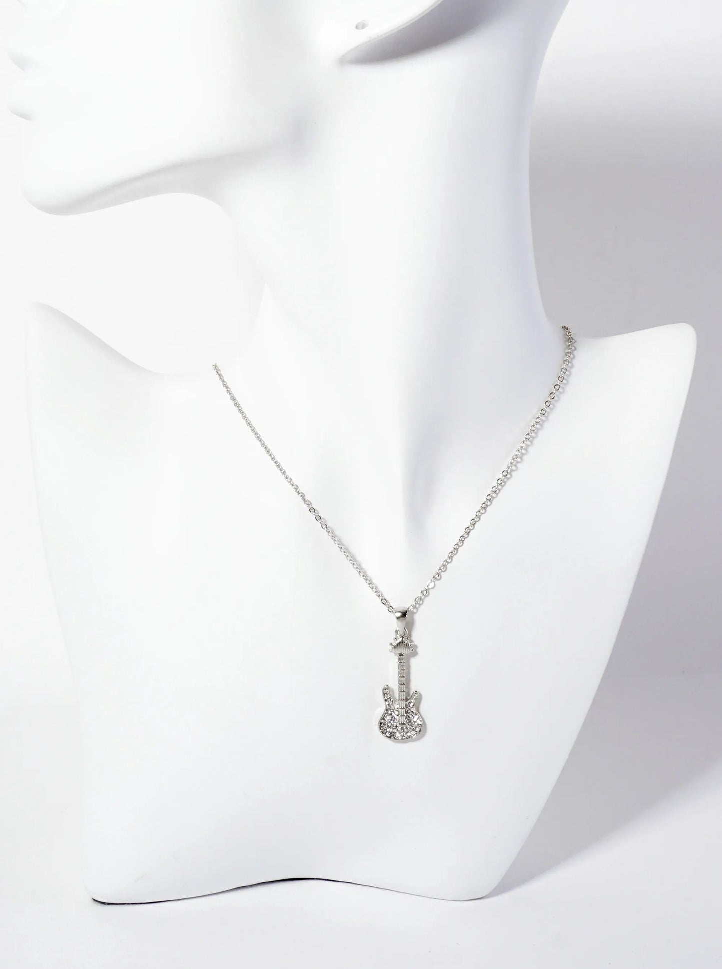 Music-Inspired Crystal-Pave Guitar Pendant Necklace