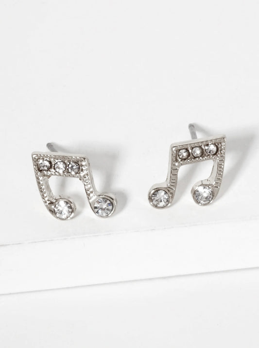 Music-Inspired Crystal-Pave Symmetrical Musical-Note Stud Earrings